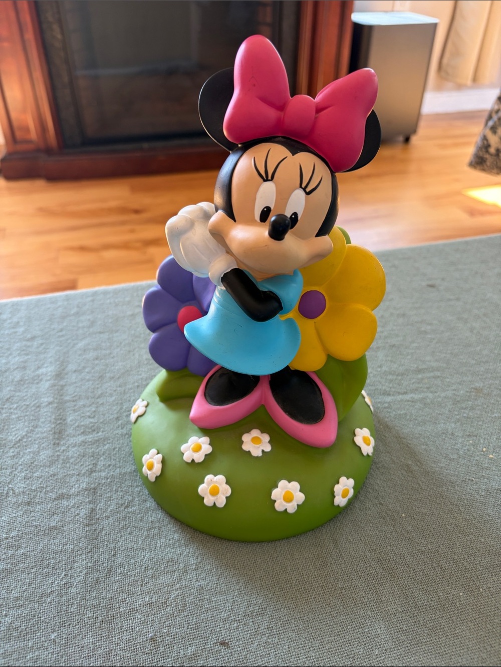 Bank - Disney Minnie Mouse Figurine with Pink Bow, Blue Dress and Green Base